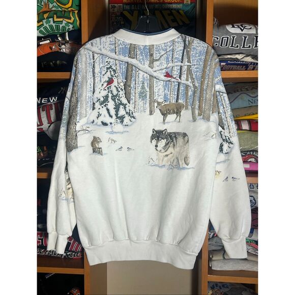 Vintage 90s Snow Taiga Nature Double Neck AOP Sweater - Picture 3 of 5